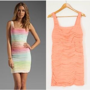 Alice + Olivia Molly Fitted Ruched Tank Silk Dress in Coral / Peach